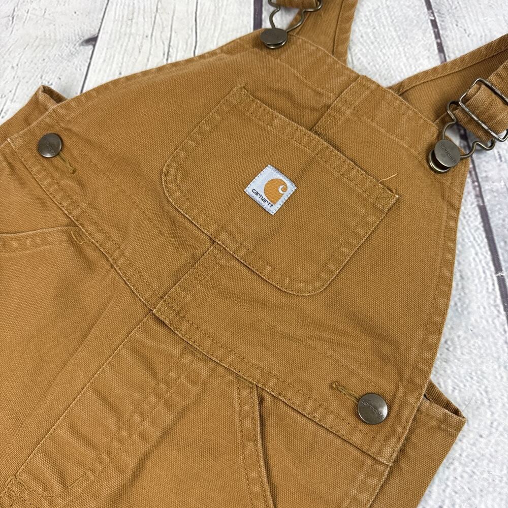 Carhartt Canvas Bib Overalls Kids Toddler Size 4T Brown Workwear 100% Cotton